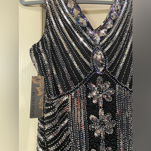 Black and Silver Sequin 20s Great Gatsby Style Flapper Dress, NWT Medium - Picture 3 of 6